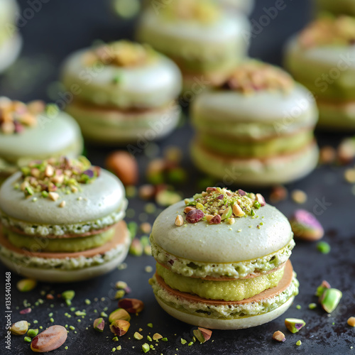 Green Pistachio Macarons: Delicious French Cuisine Treats for Elegant Parties and Fine Dining Restaurants