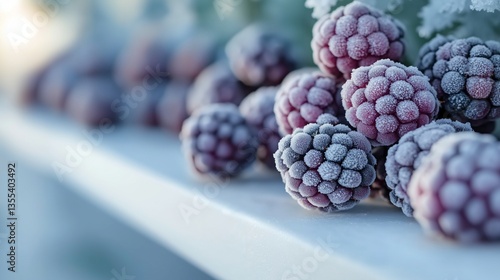 Wallpaper Mural Frost-covered blackberries on a minimalist home shelf, background softly blurred Torontodigital.ca