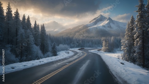 Frozen Highway Covered in Snow – Winterglätte Hazard | AI Art