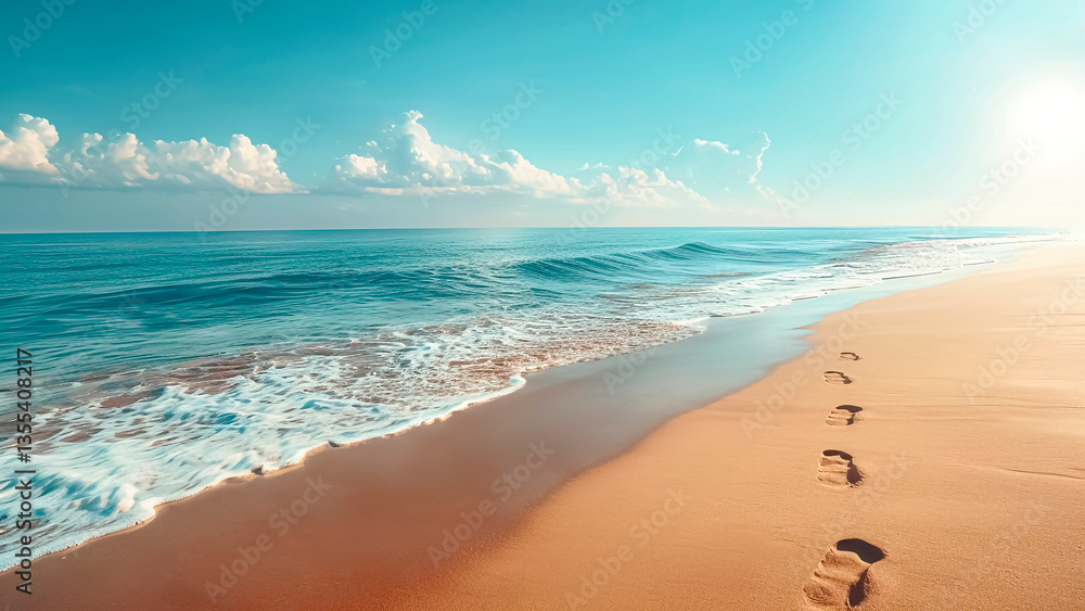 Footprints on Tranquil Beach. A Path Towards Forgiveness and Healing. New Beginnings, Letting Go, Serenity by the Sea.