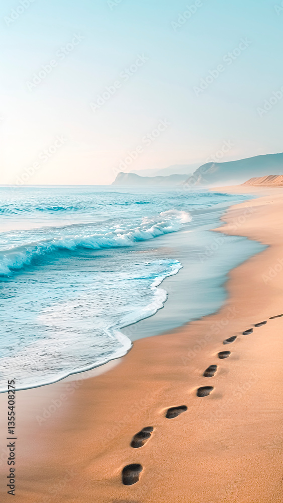 Footprints on Tranquil Beach. A Journey to Forgiveness. Healing Journey, Letting Go, Serenity by the Sea.