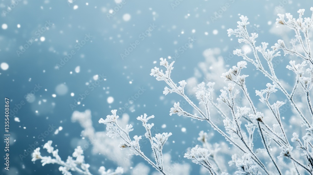 Frosty Branches in Winter Snowfall. Frosty Branches in Winter Snowfall.