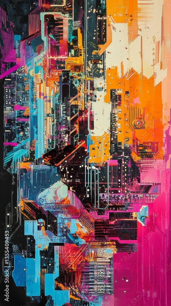 Obraz premium Colorful abstract cityscape intricate geometric designs painting