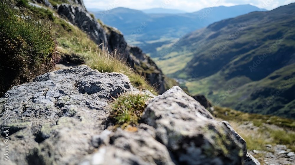 Majestic view of rocky landscape with greenery and mountains under a bright blue sky on a sunny day : Generative AI Majestic view of rocky landscape with greenery and mountains under a bright blue sky on a sunny day : Generative AI