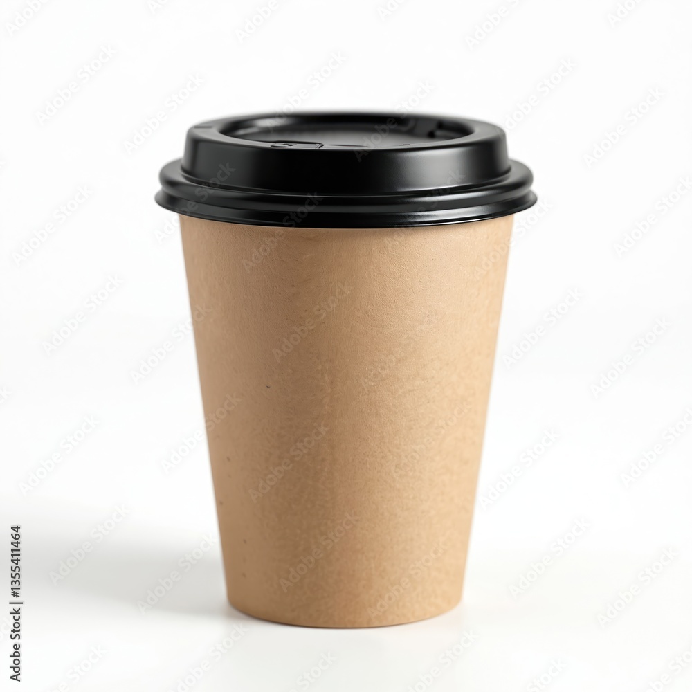 Disposable coffee cup with black lid isolated on white background. Paper mug for hot beverages, ideal for take-away drinks. Blank design template for cafes, fast food restaurants, coffee shops. Disposable coffee cup with black lid isolated on white background. Paper mug for hot beverages, ideal for take-away drinks. Blank design template for cafes, fast food restaurants, coffee shops.