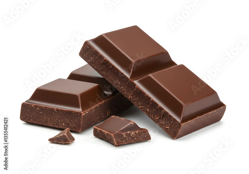 Chocolate Pieces, Dark Chocolate Bar, Broken Snack, Food Isolated