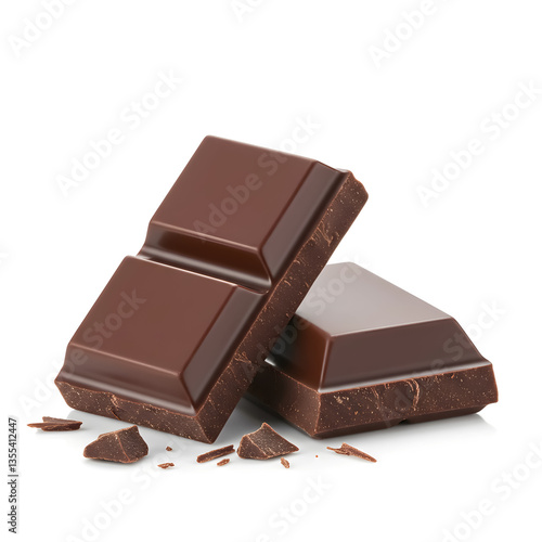 Dark Chocolate Pieces, Broken Chocolate Bar, Isolated, Food, Snack
