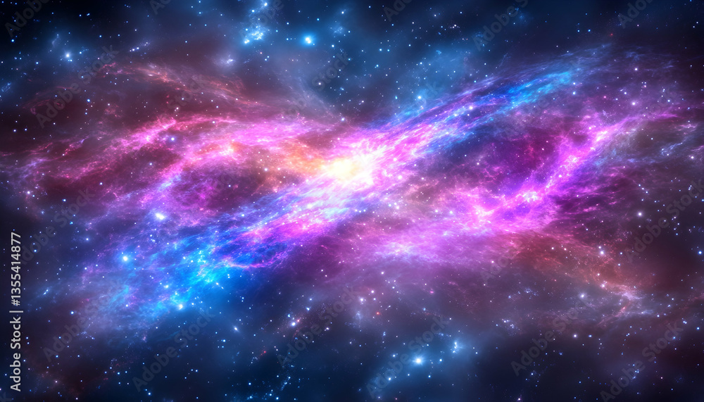 Obraz premium Cosmic Nebula Vibrant colors swirl in space, stars glitter in the background, ideal for science fiction or fantasy