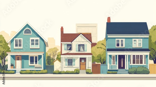 Wallpaper Mural Modern cottages set, houses exterior isolated vector illustrations front view architecture with roof. Townhouse building residential estate apartment. Modern cottage home facade with door and windows. Torontodigital.ca