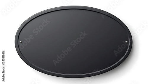 Black oval sign plaque template on white background with subtle shadow
