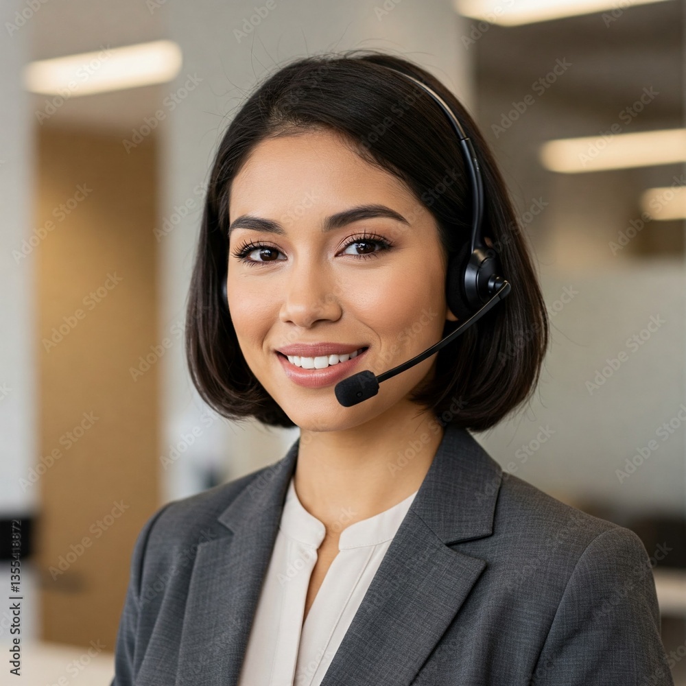 Smiling Businesswoman Wearing Headset Smiling Businesswoman Wearing Headset