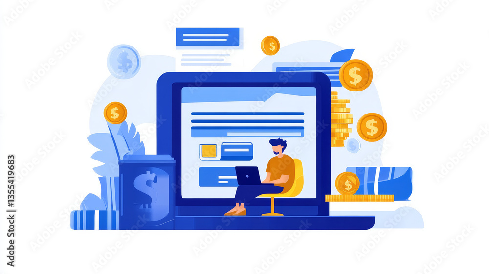 Online banking credit money, transaction payment in bank vector illustration. Pay in finance terminal, electronic commerce transfer service. Success purchase paying, internet shopping sale. Online banking credit money, transaction payment in bank vector illustration. Pay in finance terminal, electronic commerce transfer service. Success purchase paying, internet shopping sale.