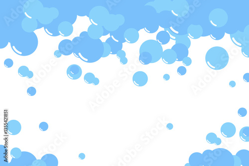 Cartoon soap foam bubbles suds framing shower gel, shampoo, shaving, mousse. Vector illustration