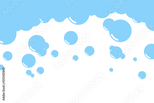 Cartoon soap foam bubbles suds framing shower gel, shampoo, shaving, mousse. Vector illustration