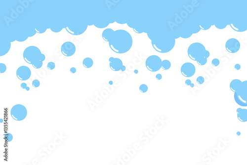 Cartoon soap foam bubbles suds framing shower gel, shampoo, shaving, mousse. Vector illustration