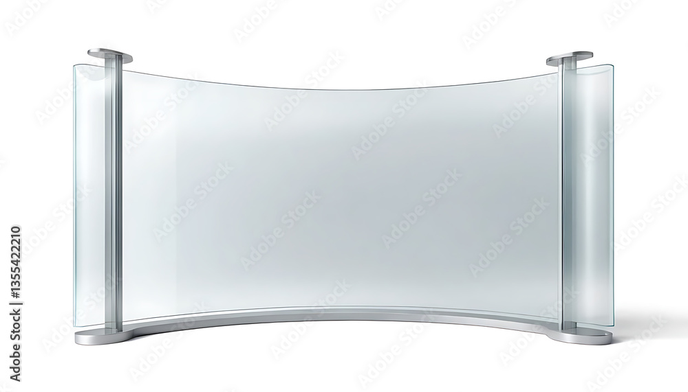 Displaying Modern Glass Barrier with Silver Metal Frame on White Background Displaying Modern Glass Barrier with Silver Metal Frame on White Background
