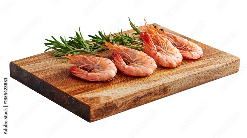 Fresh shrimps on wooden board. Isolated on a white background Fresh shrimps on wooden board. Isolated on a white background