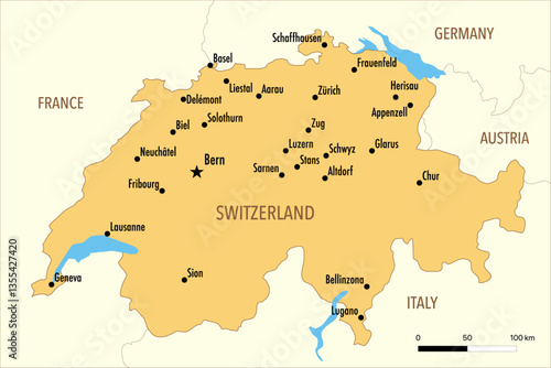 Vector Map of Switzerland with Major Cities – Editable Infographic