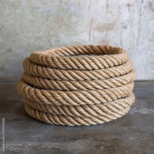 Wallpaper Mural Close-up view of tightly coiled natural fiber rope on smooth ceramic surface Torontodigital.ca
