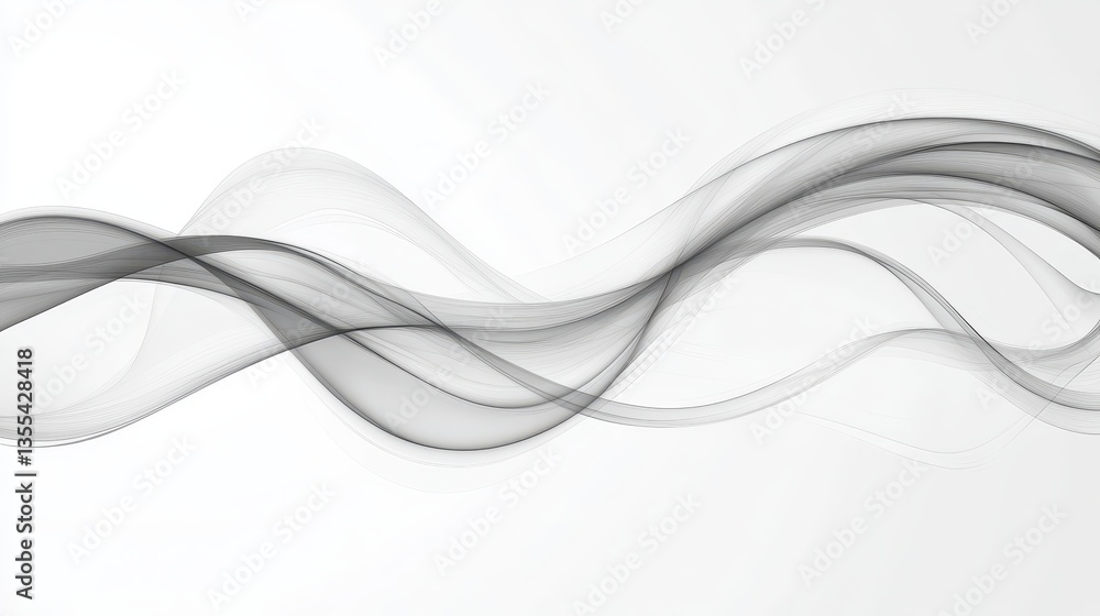 Fototapeta premium Flowing Gray Smoke Waves on White Background.