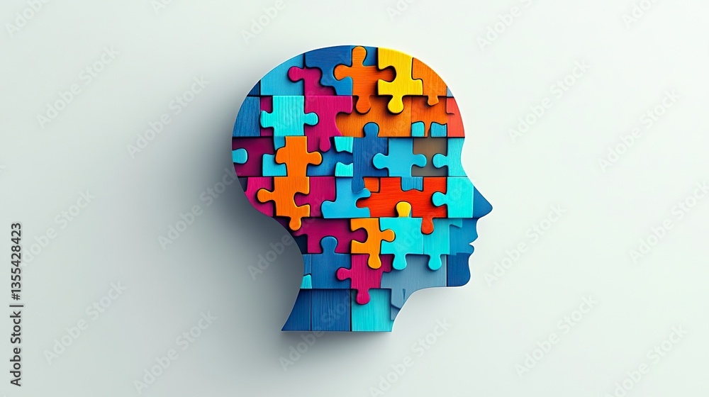 Symbolic Puzzle Mind Head Design Colorful Pieces Represent Psychology Intelligence Mental Growth Symbolic Puzzle Mind Head Design Colorful Pieces Represent Psychology Intelligence Mental Growth