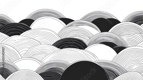 Monochrome Rolling Hills Abstract Landscape Design.