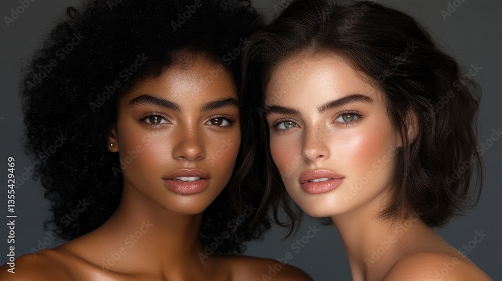 Obraz premium Two diverse women with flawless makeup