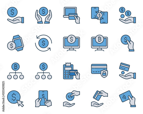 Filled blue outline icons set for Networking.