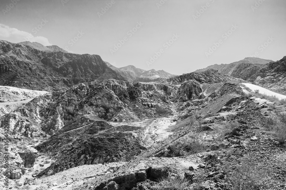 Obraz premium A desolate landscape with mountains in the background