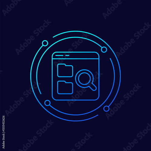 directory search icon with file folders, linear design