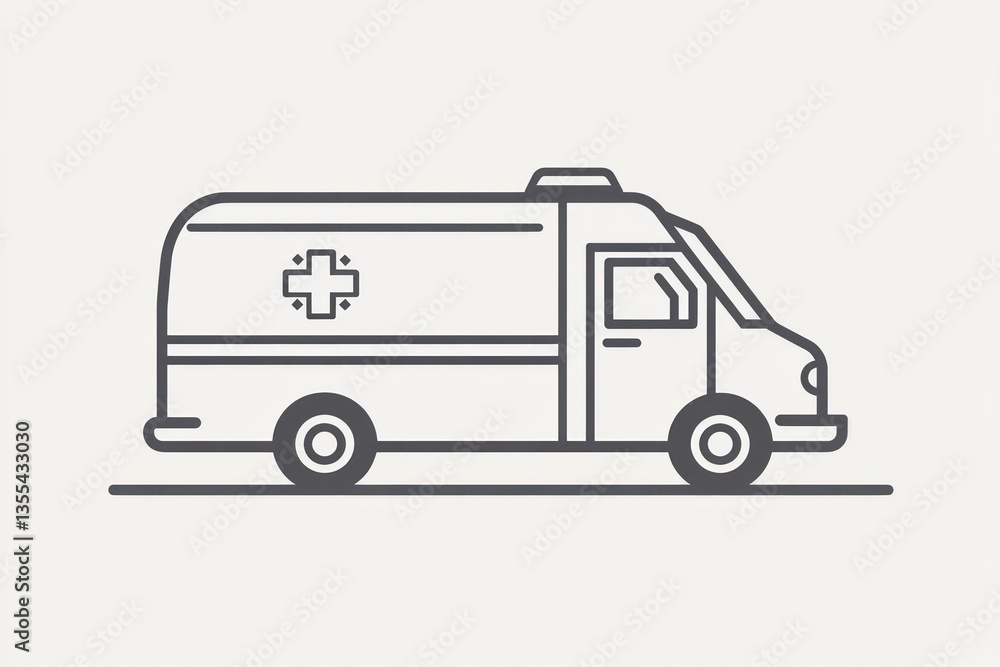Simple Line Art of an Emergency Vehicle with Cross Symbol for Medical Services Simple Line Art of an Emergency Vehicle with Cross Symbol for Medical Services