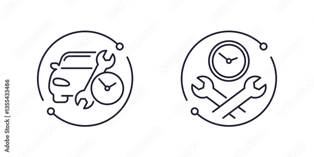 fast car repair line icons on white fast car repair line icons on white