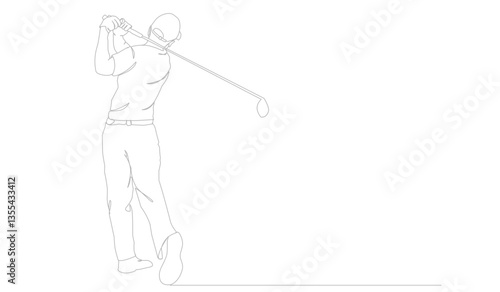 Man Playing Golf Oneline Continuous Single Line Art Editable Line. Single continuous line drawing of young happy golf player swing the golf club.