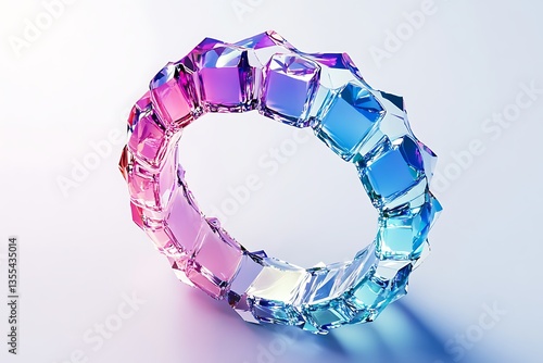 Crystal Cubes Ring, Gradient Color Blocks, 3D Abstract, Geometric Shapes, Modern Art