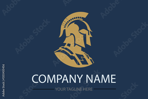 helmet and shield of the Spartan warrior symbol, emblem. Spartan helmet logo, vector illustration of spartan helm and shield, Greek gladiator armor flat vector icon