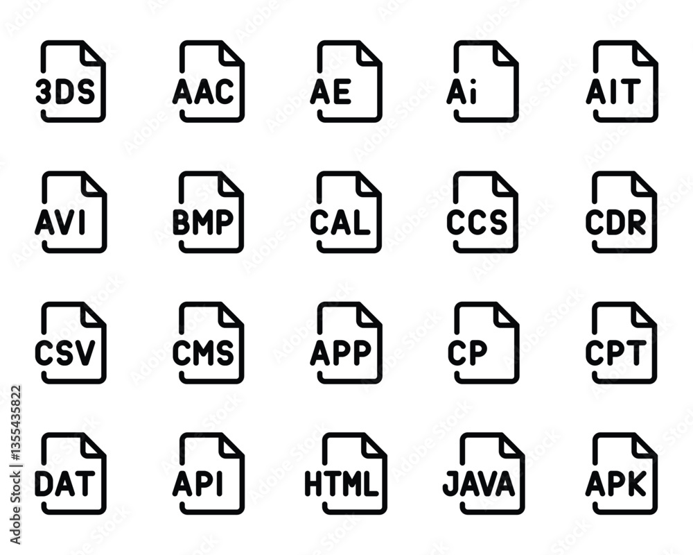 Outline icons set for Programming files Outline icons set for Programming files