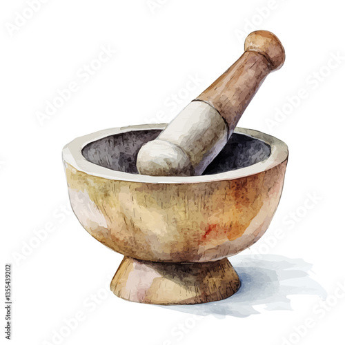 watercolor vector of Mortar And Pestle, isolated on a white background.