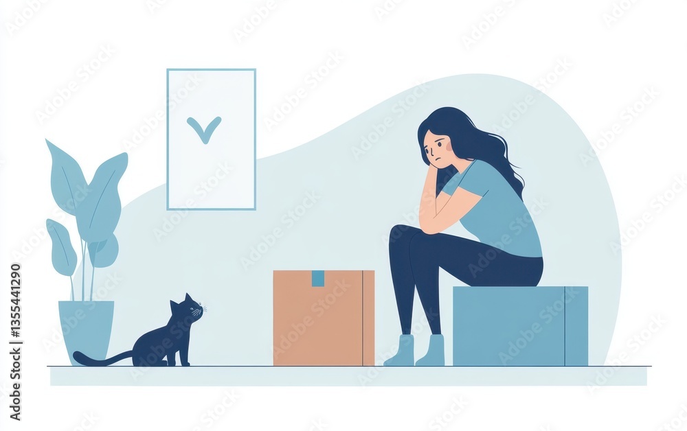 Fototapeta premium Woman Feeling Sad During Relocation