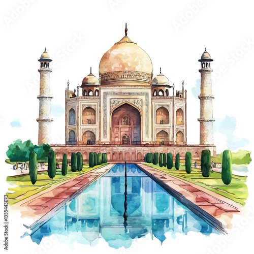 watercolor of Mughal Empire, isolated on a white background.