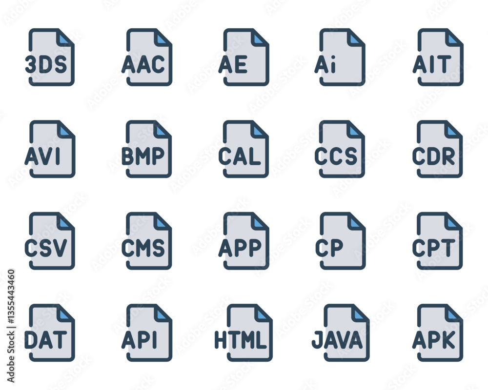 Filled blue outline icons set for Programming files Filled blue outline icons set for Programming files