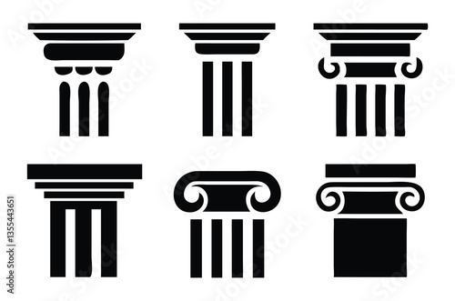 Set of classical column icons in Greek and Roman architectural style