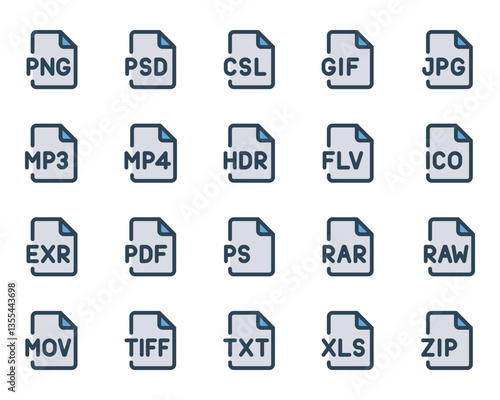 Filled blue outline icons set for Programming files