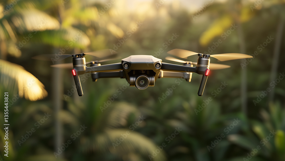 Capturing the beauty of nature from above during golden hour with a flying drone amidst lush greenery Capturing the beauty of nature from above during golden hour with a flying drone amidst lush greenery
