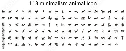 113 minimalism animal icons collection design with various animals silhouettes
