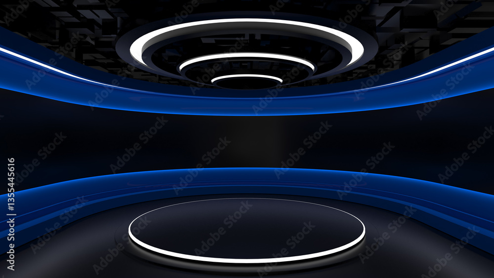 Balck and Blue Studio. Blue background. 3d rendering