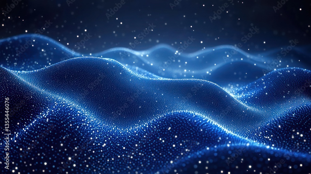 Blue particle wave landscape with sparkling particles Blue particle wave landscape with sparkling particles