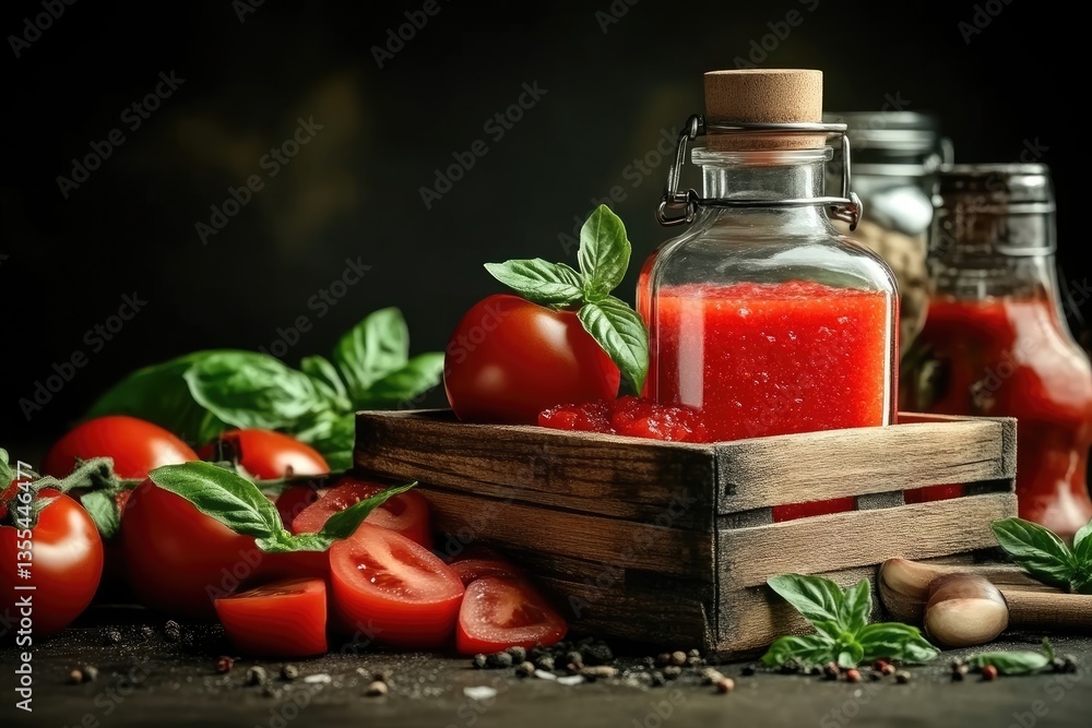 Fresh tomato sauce, rustic display Fresh tomato sauce, rustic display