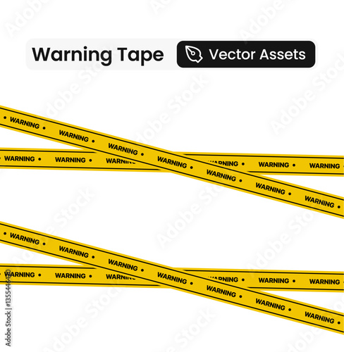 Caution warning tape with yellow and black stripes. Realistic crossed tape for construction area, crime scene or danger zone. Police warning crossed ribbon at transparent background.