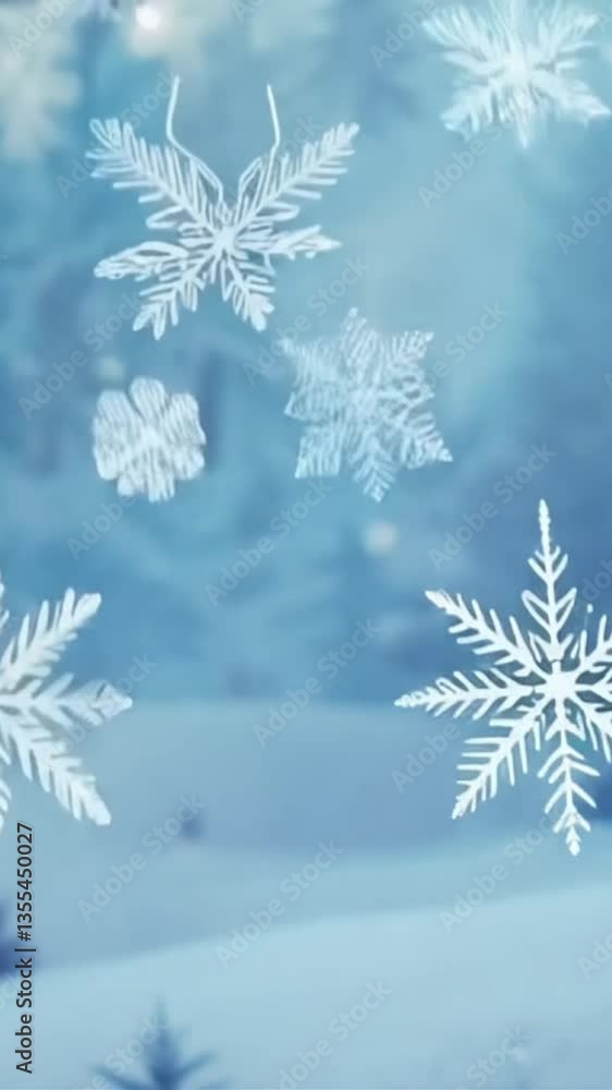 vertical 9:16 Gentle falling snowflakes against a soft, blurred winter background with cool blue and white tones, cozy and seasonal vertical 9:16 Gentle falling snowflakes against a soft, blurred winter background with cool blue and white tones, cozy and seasonal