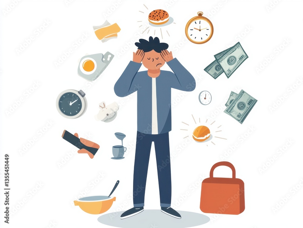 Overwhelmed Man Struggling with Life's Demands Overwhelmed Man Struggling with Life's Demands